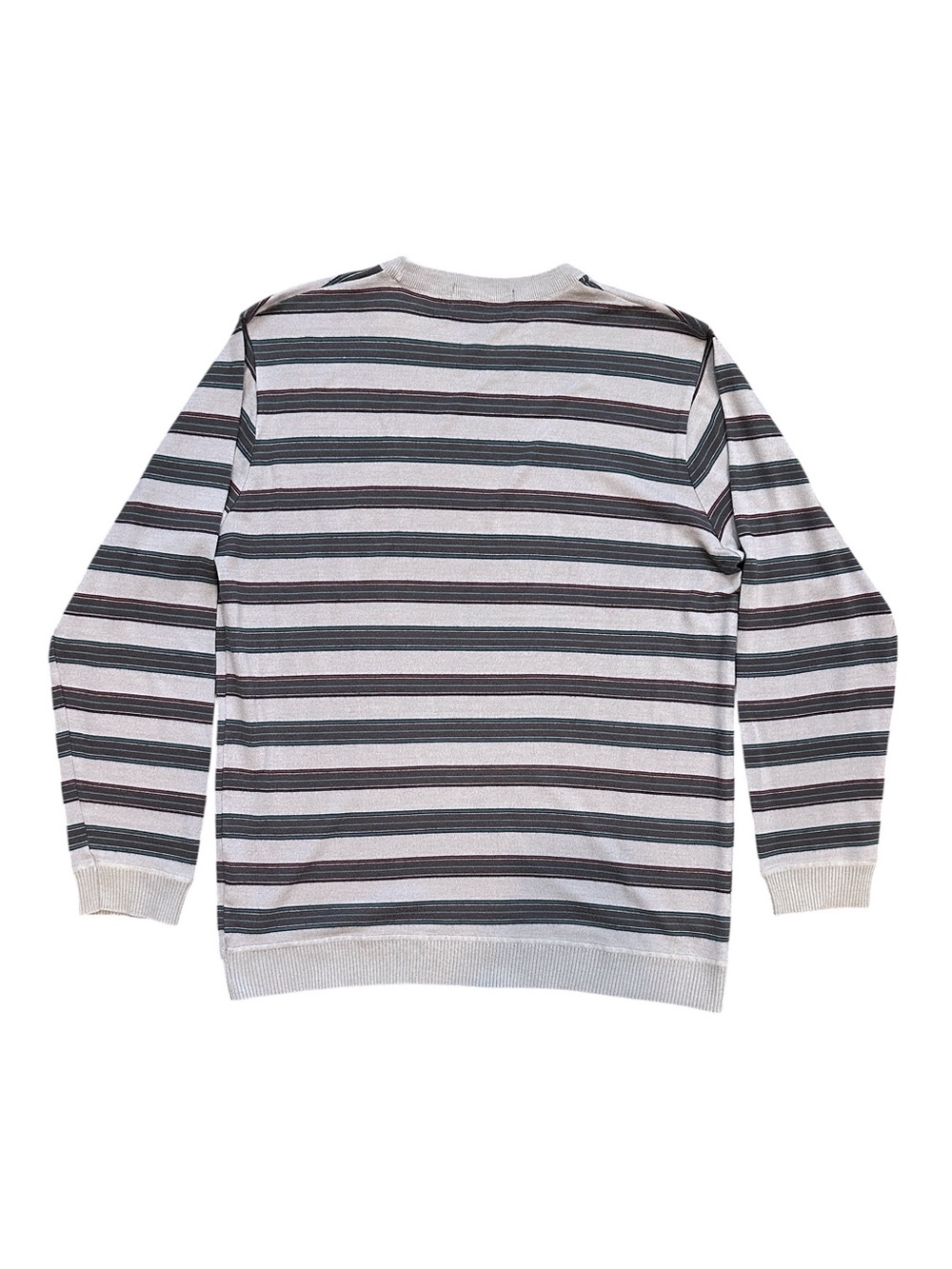 Polo Villae Retro Variegated Striped Crew Neck Long Sleeve Top Grey Multi Large - Picture 2 of 4